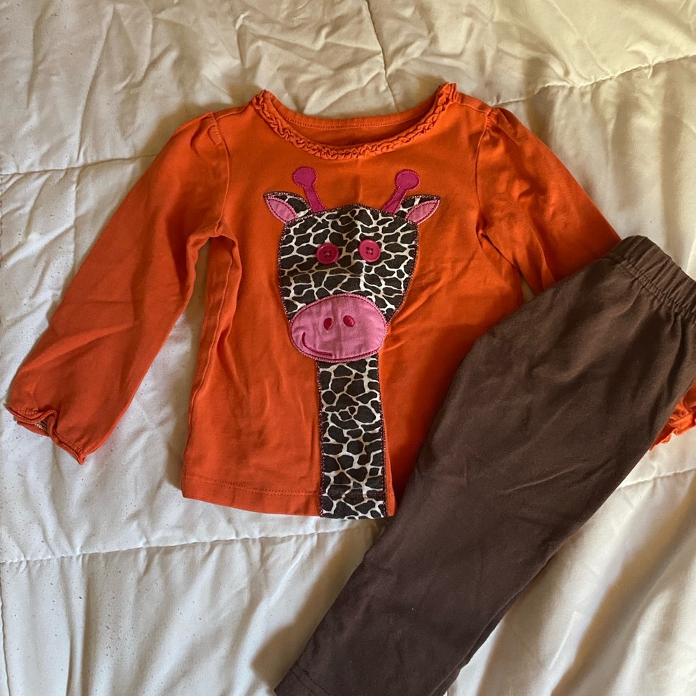Cute Orange Giraffe Top with Brown Pants